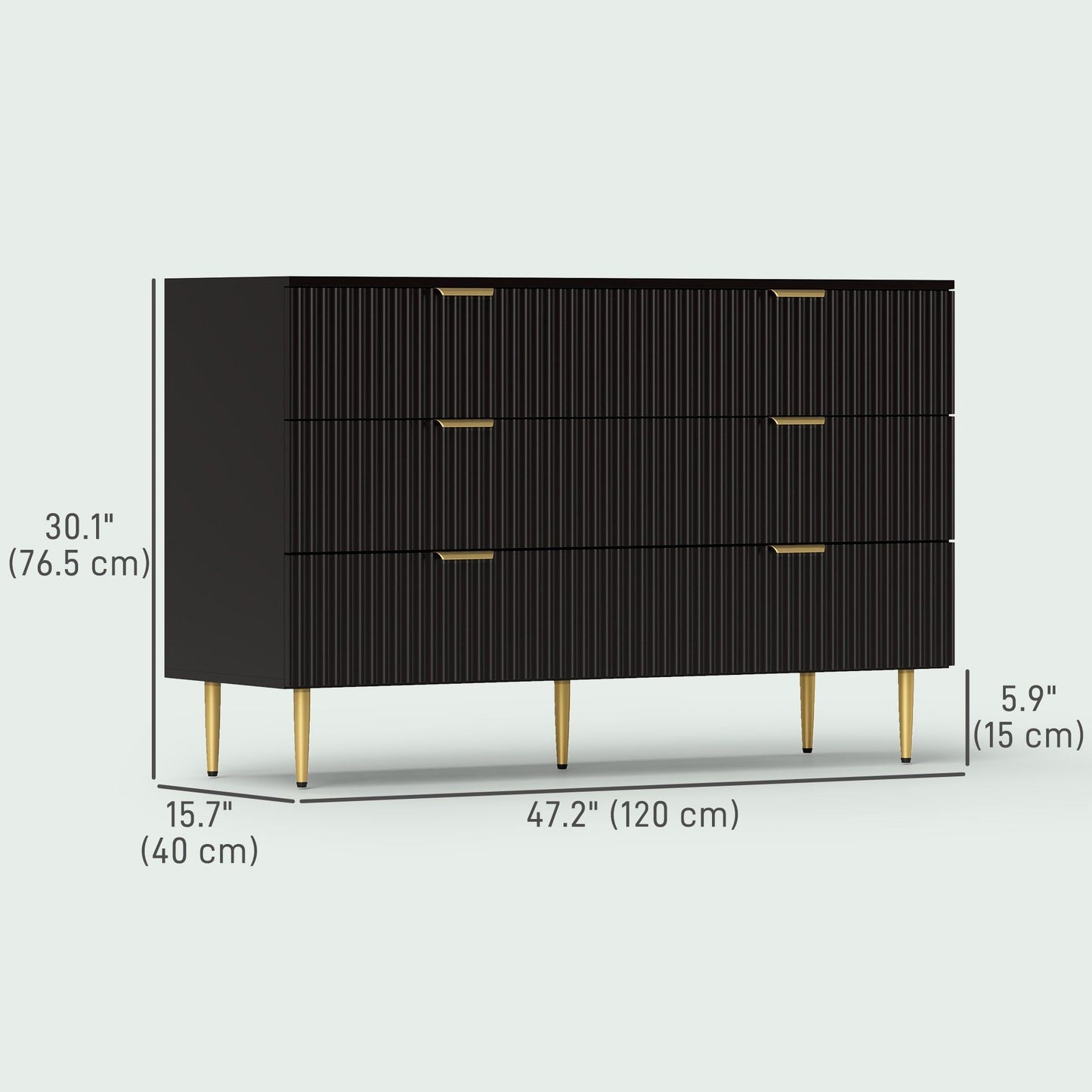 6-Drawer Dresser with Gold Legs - Black