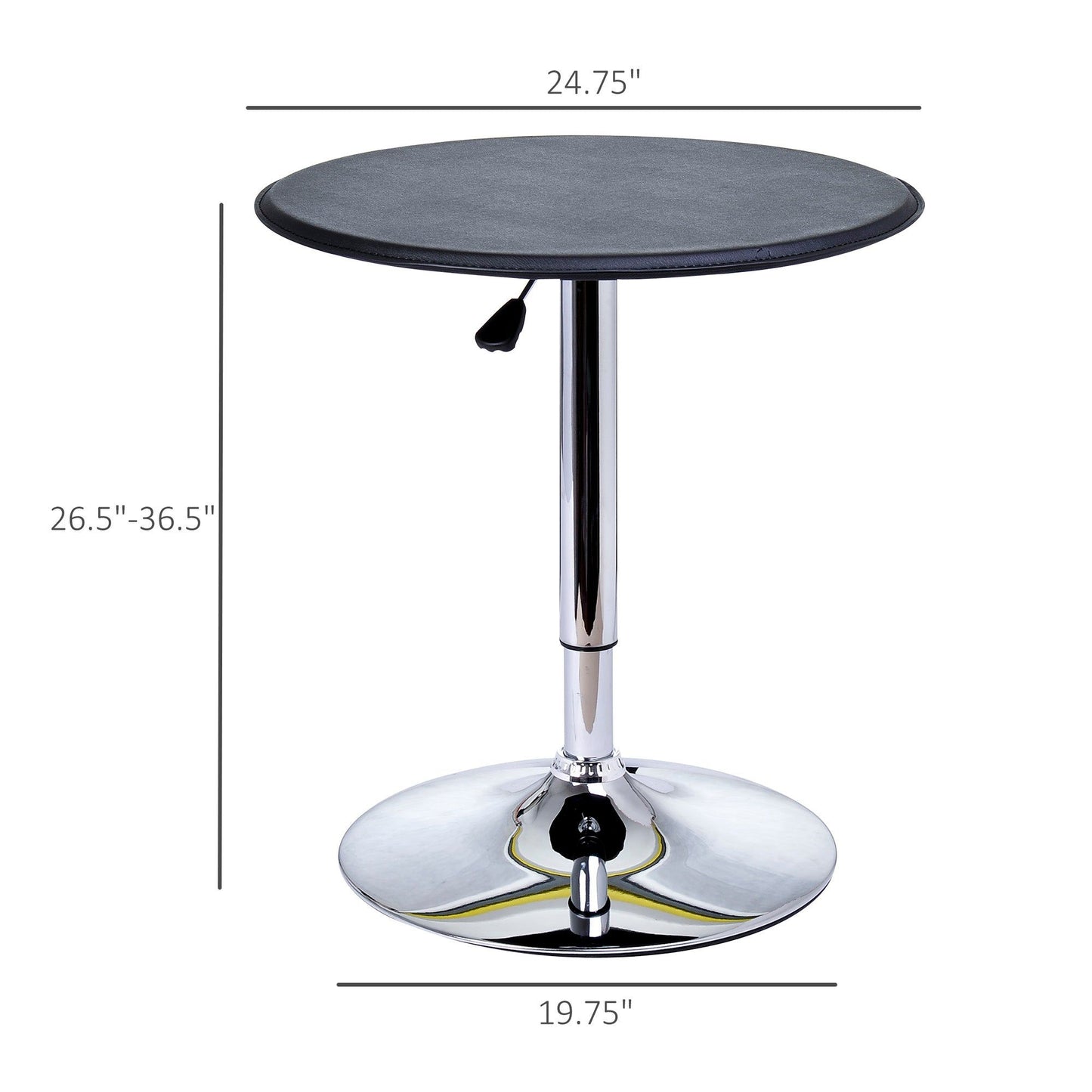Round Adjustable-Height Bar Table with Chrome Base - Black