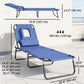Folding Chaise Lounge Chair, Reclining Beach Tanning Chair with Face Hole, Pillow, 4-Position Adjustable Lay Flat Sun Lounger, Steel Frame for Outdoor Patio Pool, Blue