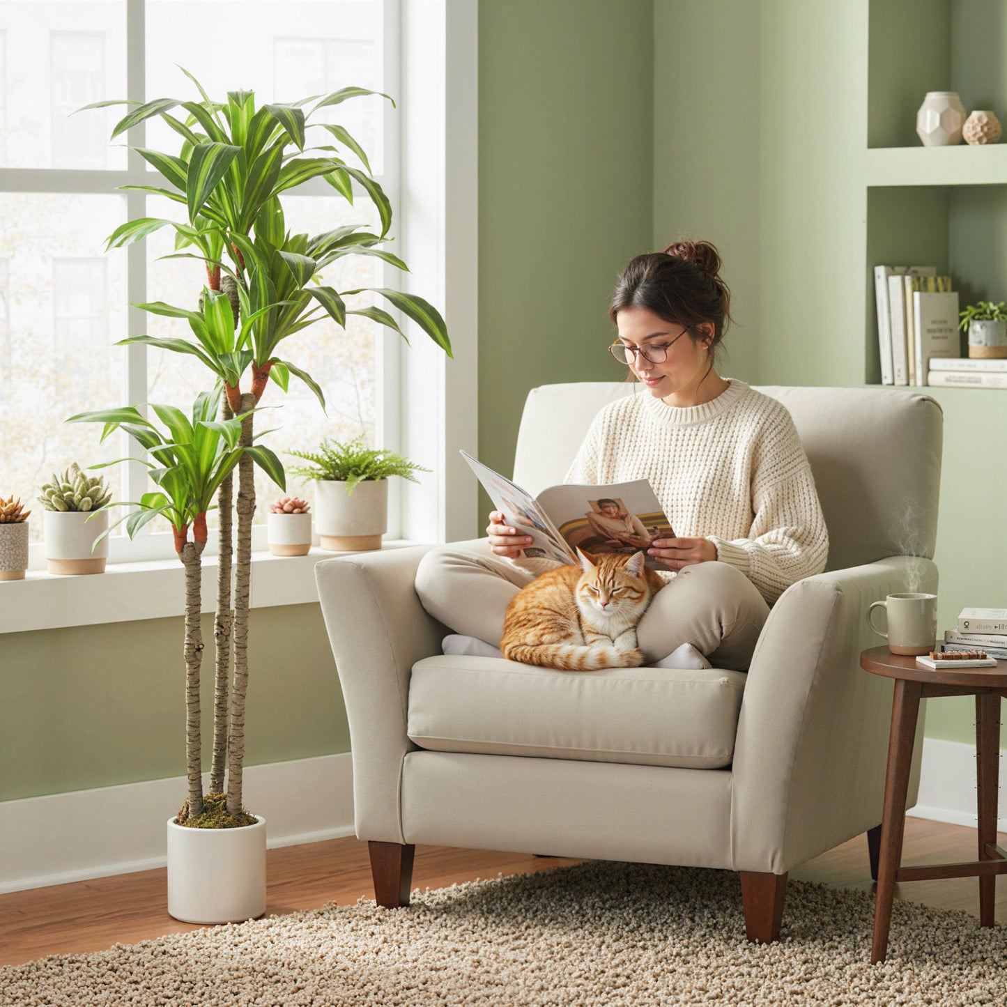 5FT Dracaena Fake Plant, Artificial Plant with Bendable Trunks for Home Office Decor, Green