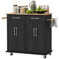 Kitchen Island with Rubberwood Top and 2 Drawers - Black