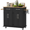 Kitchen Island with Rubberwood Top and 2 Drawers - Black