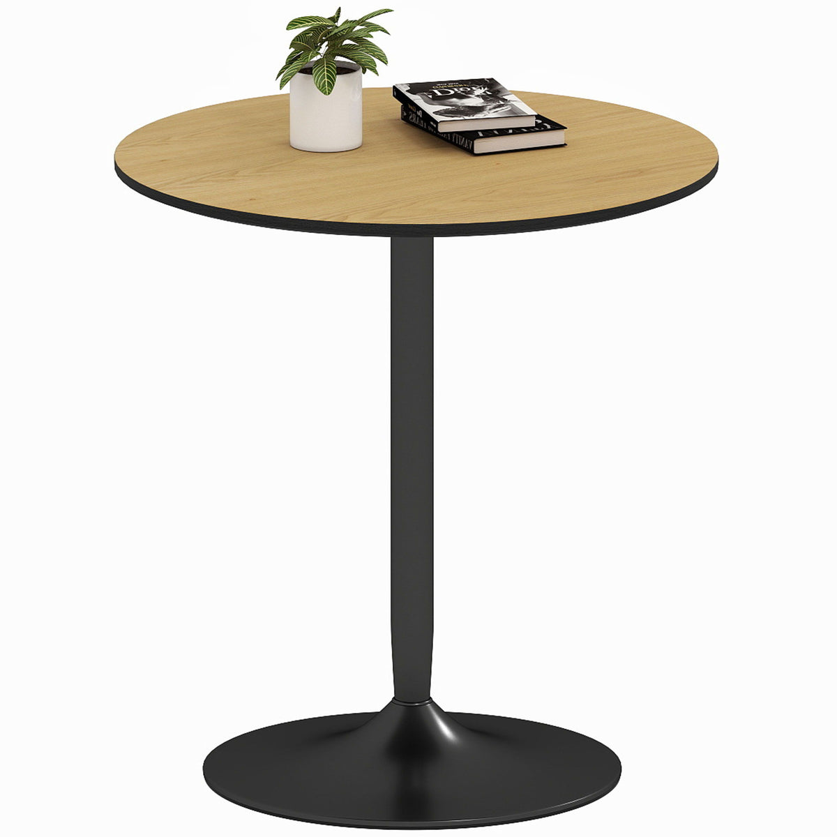 27.6" Round Kitchen Table for 2, Modern Small Dining Table with Wood Veneer, Steel Base for Dining Room, Natural