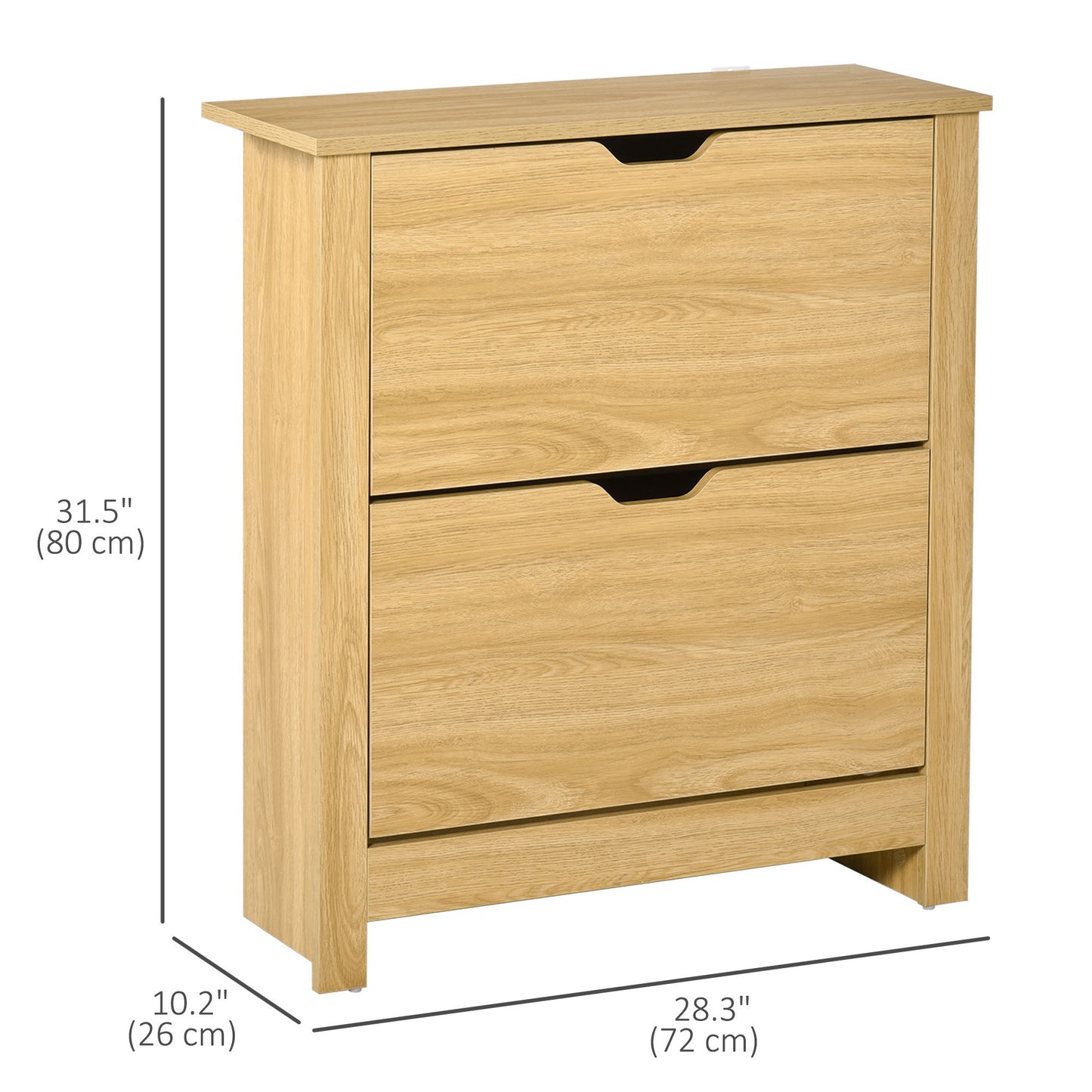 Shoe Storage Cabinet with 2 Flip Drawers and Adjustable Shelves for 12 Pairs of Shoes, Natural Wood