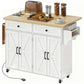 Rolling Kitchen Island Cart with Charging Station - White