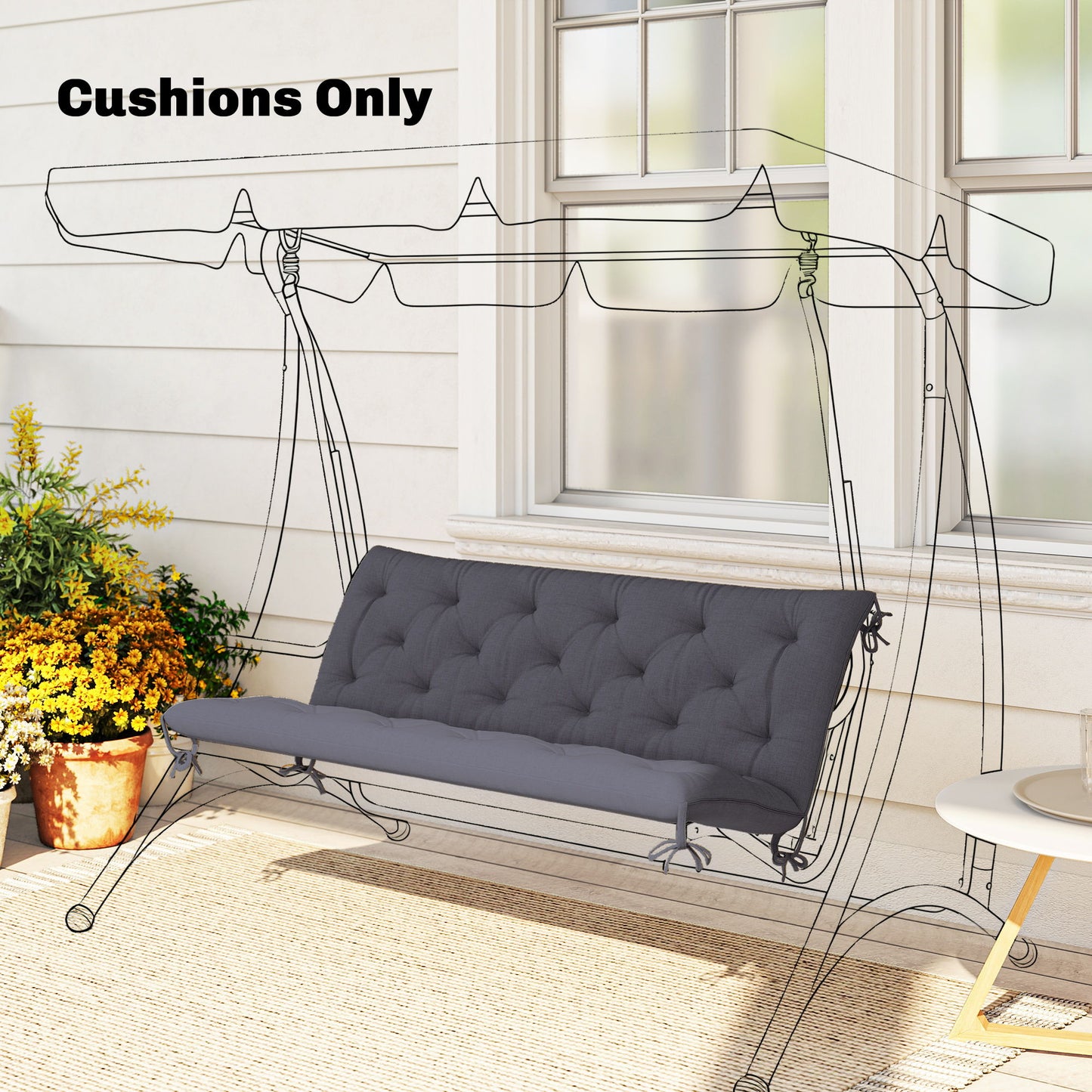 3 Seater Outdoor Seat Pads Bench Swing Chair Replacement Cushions Backrest for Patio Garden, Dark Grey