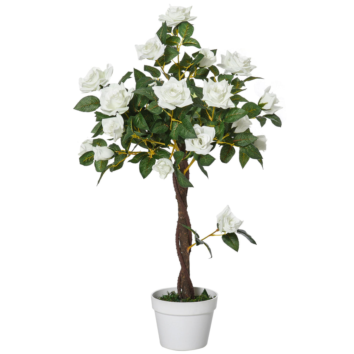 3FT Artificial Plant White Rose Floral in Pot, Fake Plant for Home Indoor Decor