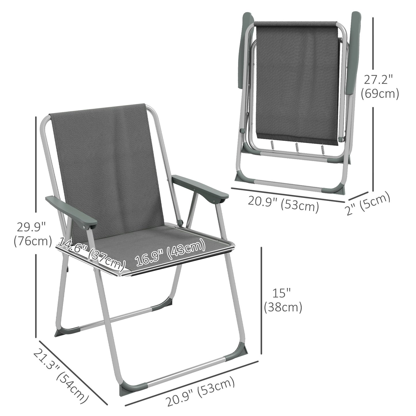 4 Pack Outdoor Folding Chair Set, Portable Camping Chairs with Armrest, Oxford Fabric Seat, Outdoor Chairs, Grey
