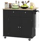 Rolling Kitchen Island with Power Outlet & Drop Leaf - Black