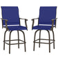 Outdoor Bar Stools Set of 2, Swivel Bar Height Chairs with High Back, Curved Armrests and Steel Frame, Navy Blue
