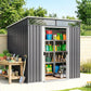6.5x4FT Galvanised Metal Shed with Foundation Kit, Lockable Garden Tool Storage House with Sliding Doors, Vents, Grey
