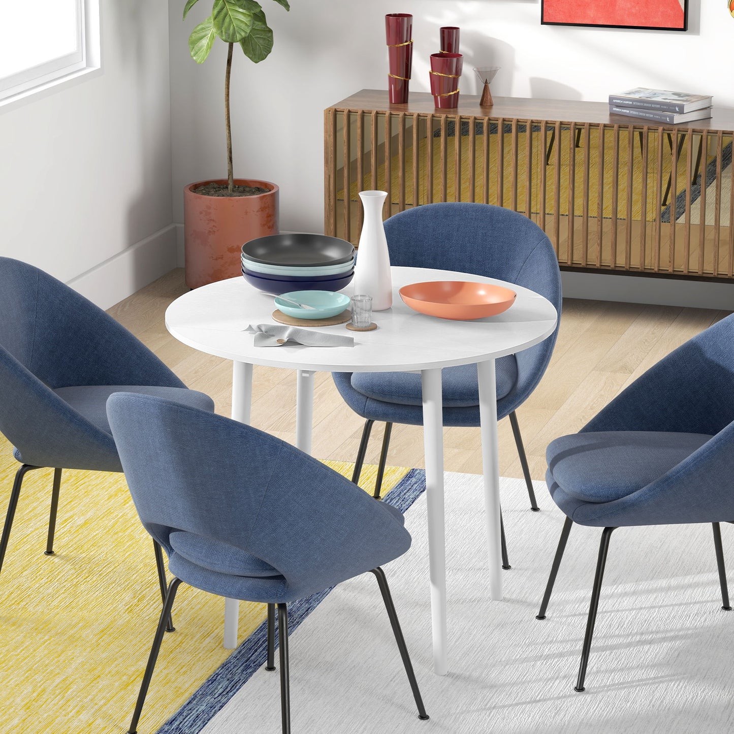 Folding Dining Table, Round Drop Leaf Kitchen Table for Small Spaces with Wood Legs, Distressed White