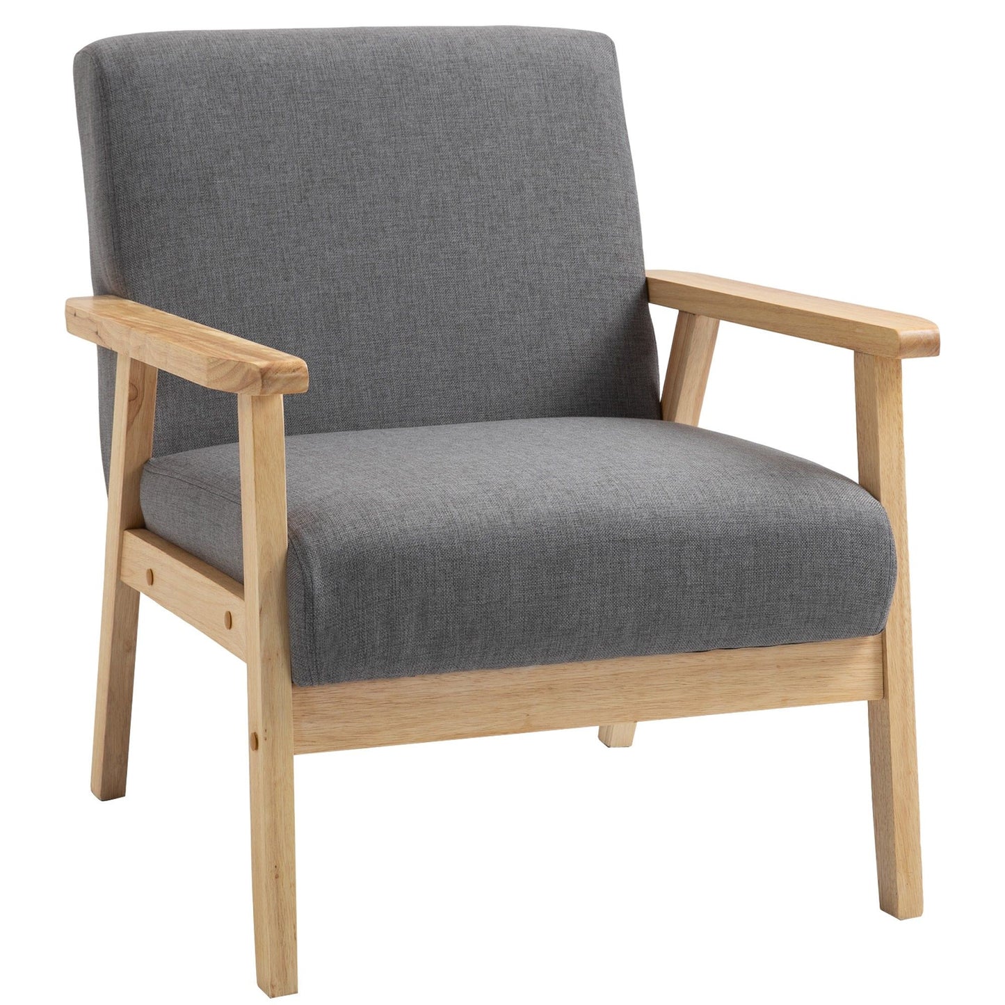 Linen Cushion Accent Chair with Wood Frame - Grey
