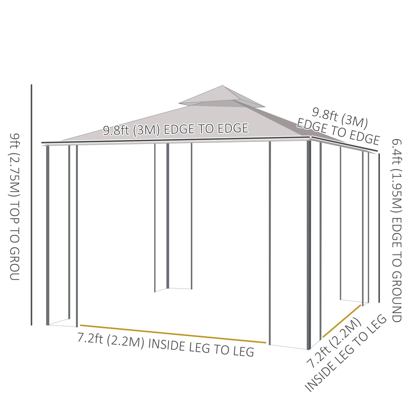 10' x 10' Steel Outdoor Patio Gazebo Canopy with Removable Mesh Curtains, Display Shelves, & Steel Frame, Brown