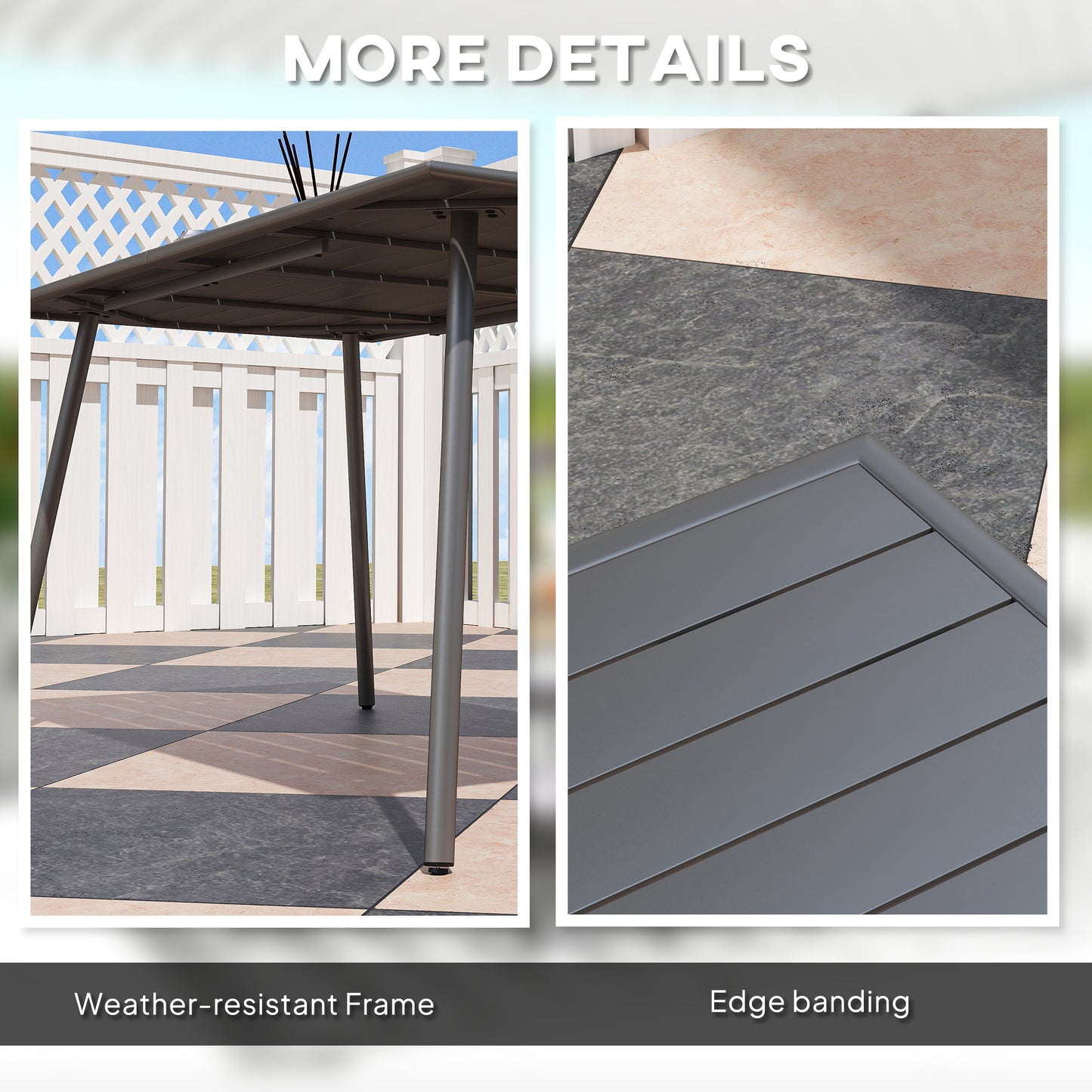 Rectangle Patio Dining Table for 6 Person, Metal Steel Slat Outdoor Table, for Lawn, Garden, 59" x 31.5" x 29", Grey