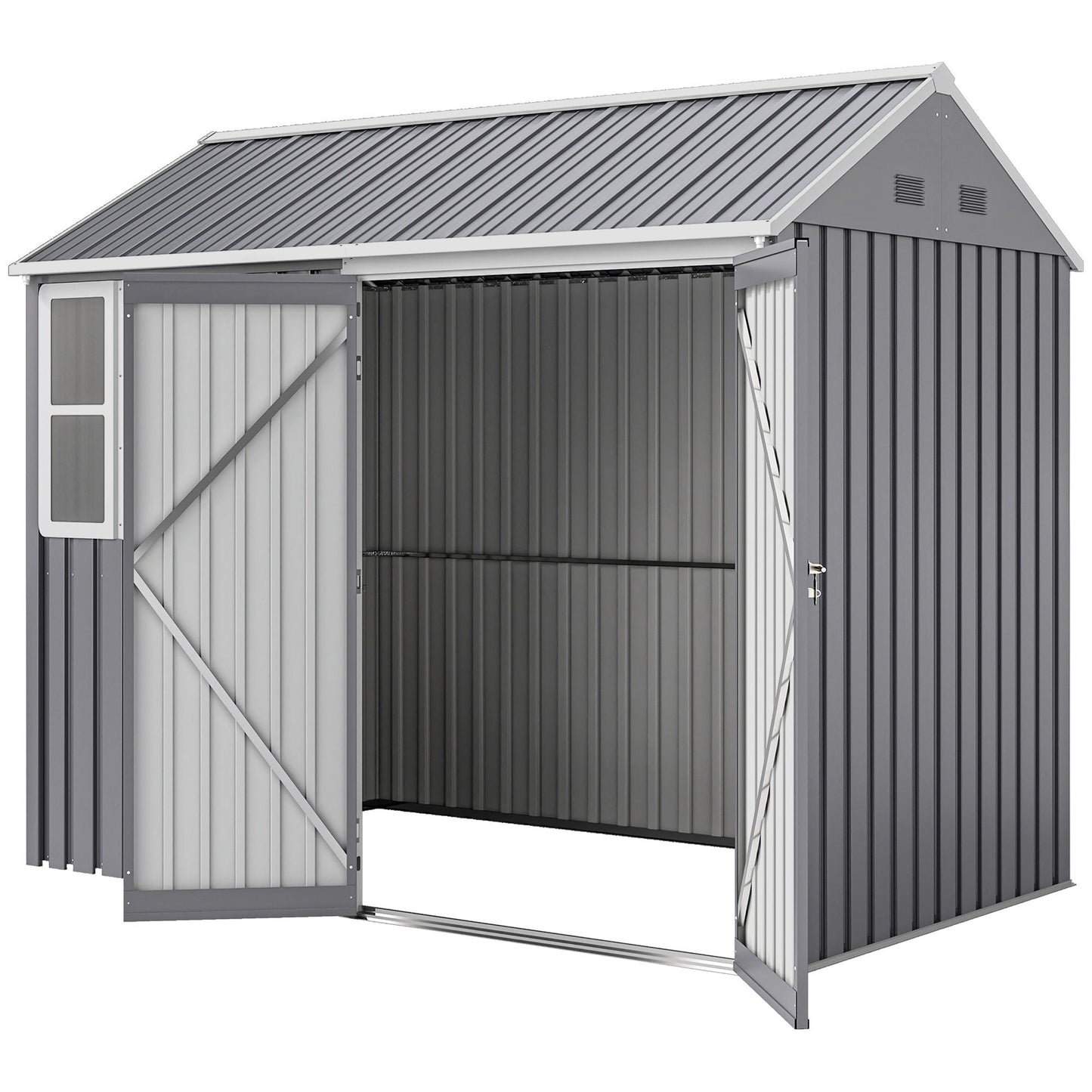 8.5' x 5.5' Metal Garden Storage Shed, Outdoor Tool Storage House with Lockable Door, Vents, Sloped Roof, Light Grey