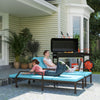 2 Piece Wicker Chaise Lounger PE Rattan Outdoor Lounge Chair Recliner with Adjustable Backrest and 2 Wheels, Sky Blue