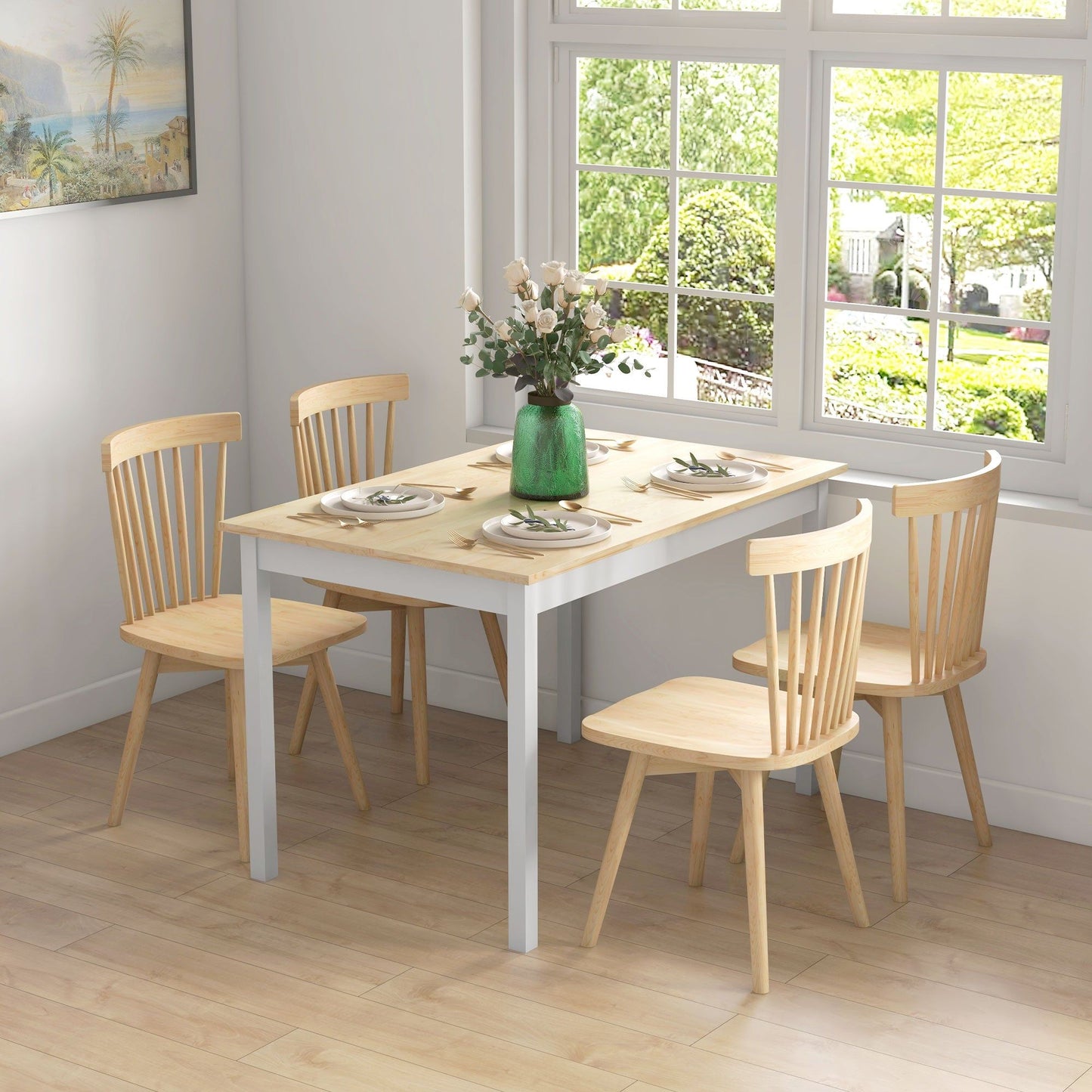 47" Farmhouse Dining Table with Pine Wood Frame - Natural