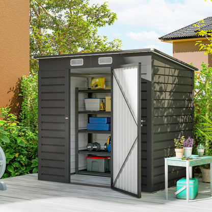 6' x 4' Galvanized Garden Tool Shed with Double Doors and Vents