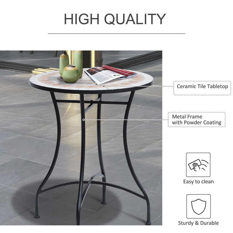 23.5" Mosaic Round Patio Table with Ceramic Top