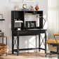 Computer Desk with Hutch, Home Office Table with Storage Shelves and Open Compartments for Writing, Work, Black
