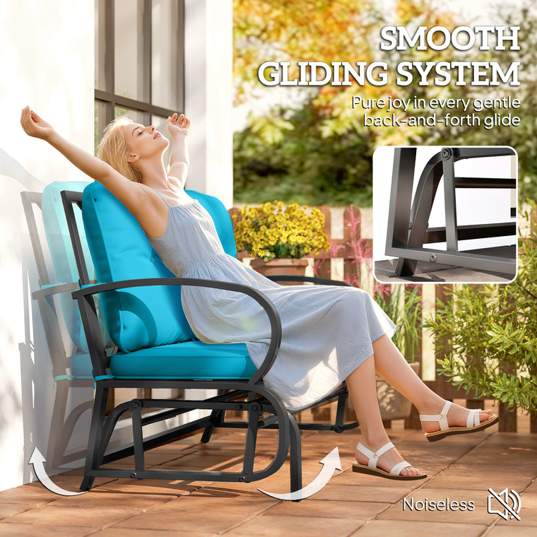 Blue 2-Person Glider Loveseat with Steel Frame