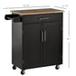 Rolling Kitchen Island Cart with Wood Top - Black