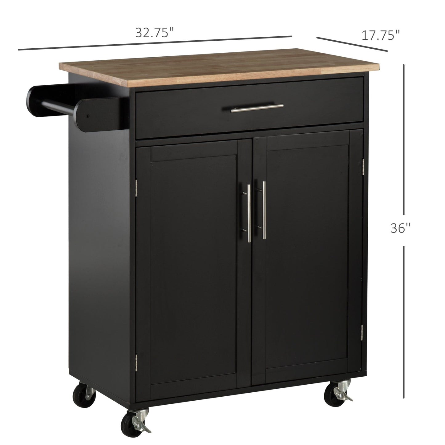 Rolling Kitchen Island Cart with Wood Top - Black