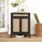 Kitchen Sideboard, Boho Storage Cabinet with 2 Rattan Decorated Doors and Drawer for Dining Room, Black