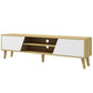 TV Stand for 65 Inch Television, Entertainment Center with Soft Closing Door and Rubberwood Legs, Oak and White