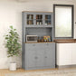 71" Pantry Cabinet with Hutch & Glass Doors - Grey