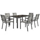 7 Piece Outdoor Dining Set with 6 Stackable Chairs, Rectangle Table, WPC Slatted Top, Rust-Resistant Steel Frame