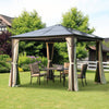 10 x 10 ft Hard Top Gazebo Canopy, Outdoor Patio Shelter with Heavy-Duty Metal Frame, Sun Shade with Curtains and Waterproof Roof for Backyard, Beige Coffee