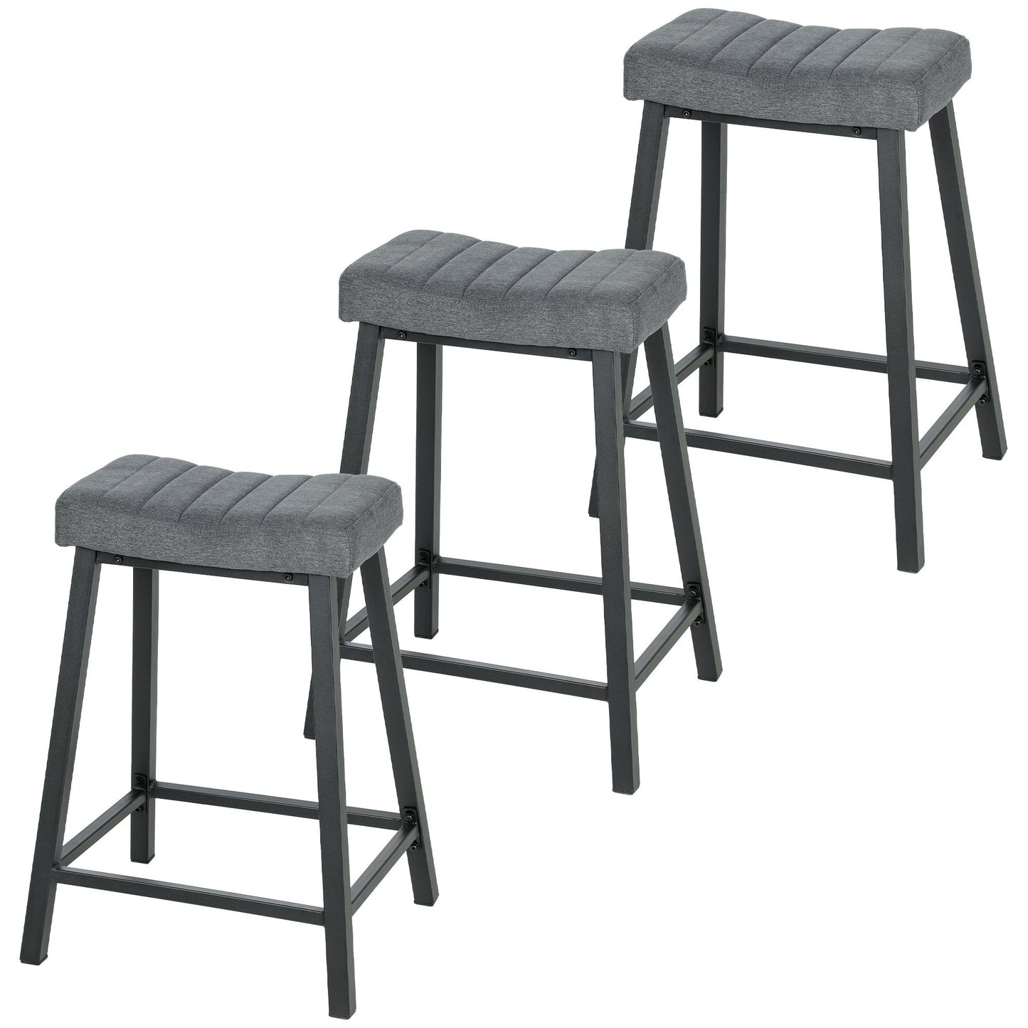 Velvet Bar Stools Set of 3 with Footrest - Grey