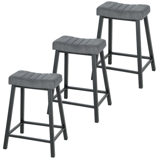 Velvet Bar Stools Set of 3 with Footrest - Grey