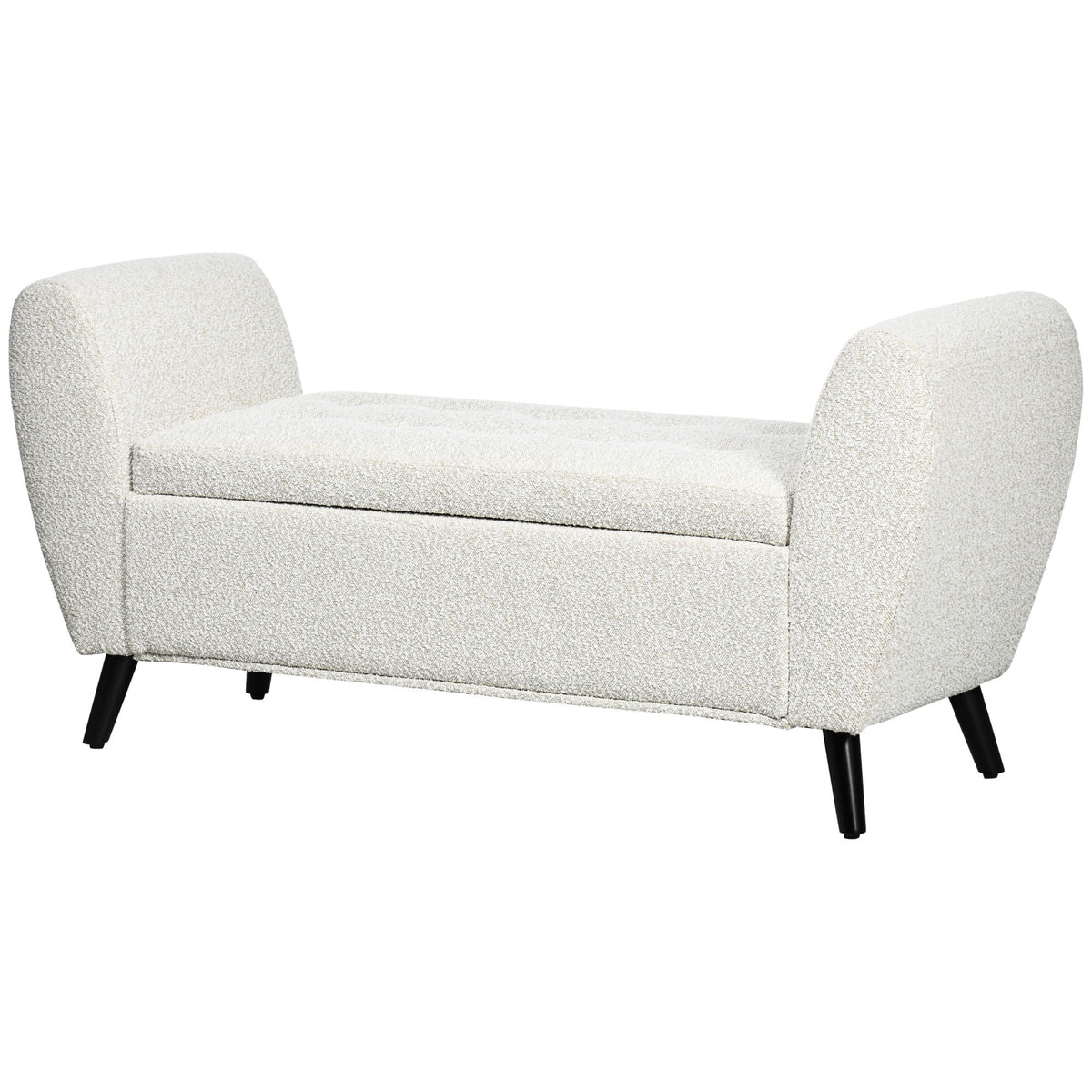 Upholstered Storage Bench with Arms, Modern Ottoman Bench for Bedroom, Entryway, and Living Room, Cream White
