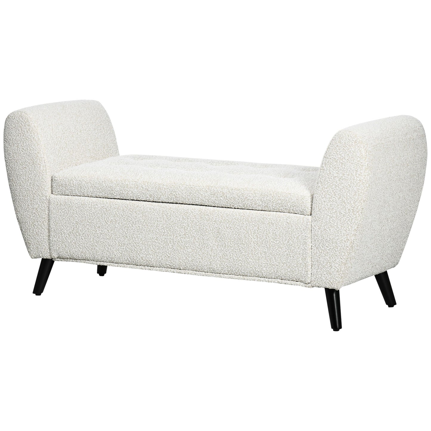 Upholstered Storage Bench with Arms, Modern Ottoman Bench for Bedroom, Entryway, and Living Room, Cream White