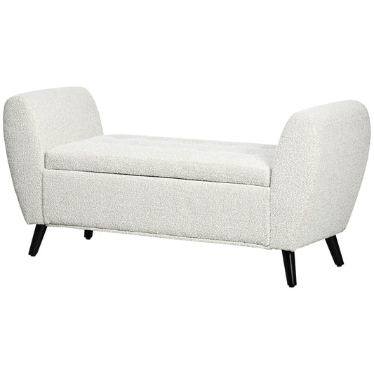 Upholstered Storage Bench with Arms, Modern Ottoman Bench for Bedroom, Entryway, and Living Room, Cream White