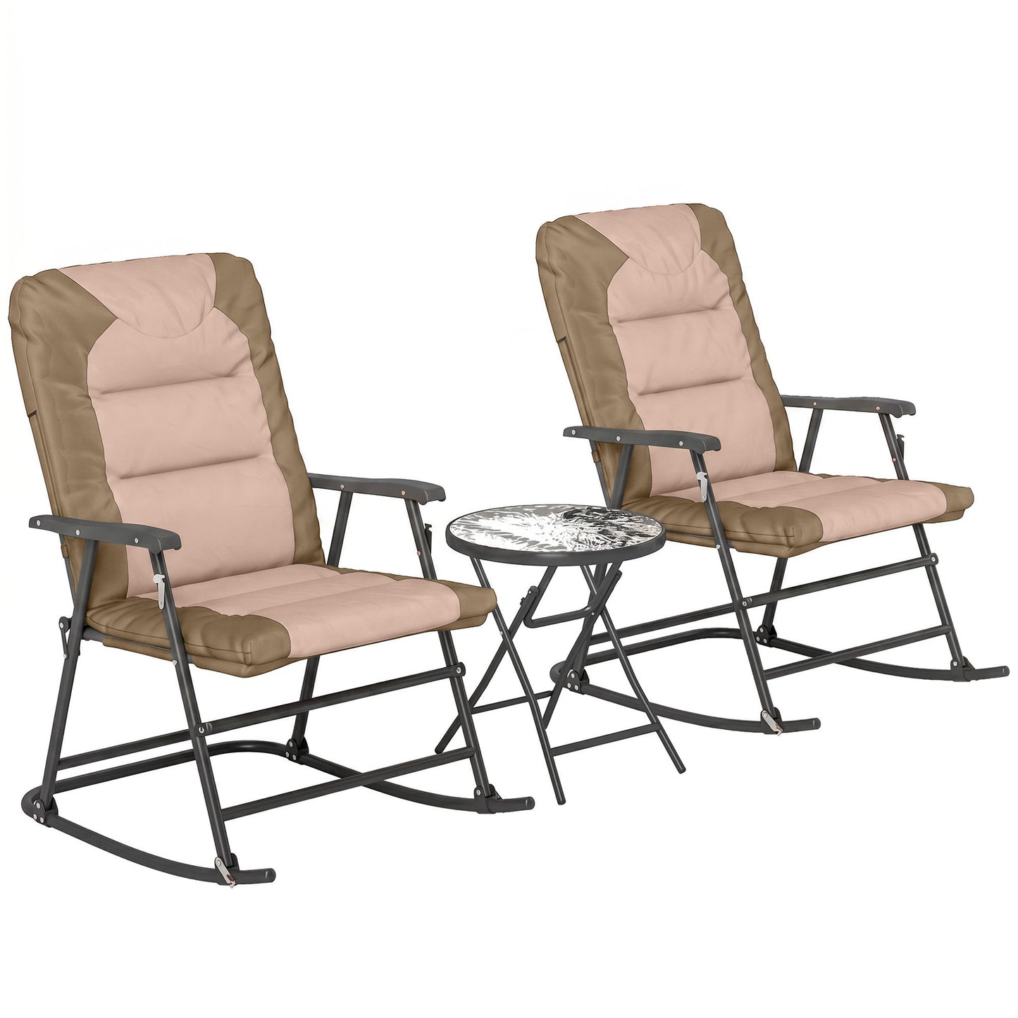 3-Piece Outdoor Foldable Rocking Chair Set, Light Brown