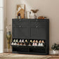 Shoe Cabinet with 2 Large Flip Drawers, Farmhouse Narrow Shoe Storage Cabinet with 2 Top Compartments, Black