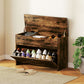 Shoe Storage Bench with Flip Drawer and Lift Top Storage, Entryway Bench with Seat Cushion for Hallway, Rustic Brown