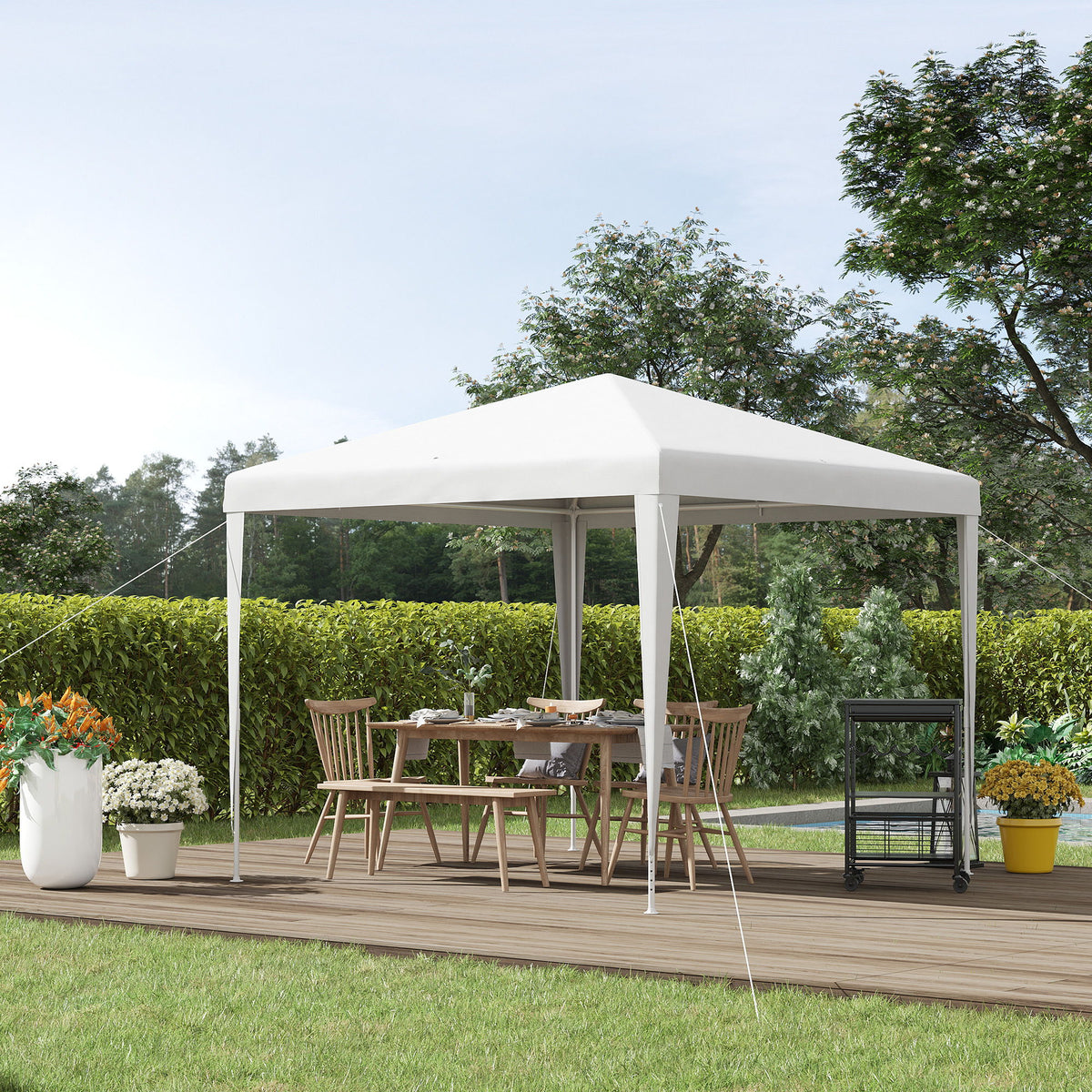 9' x 9' Portable Canopy Party Tent Gazebo Outdoor Sunshade for Weddings Parties with Dressed Legs, White