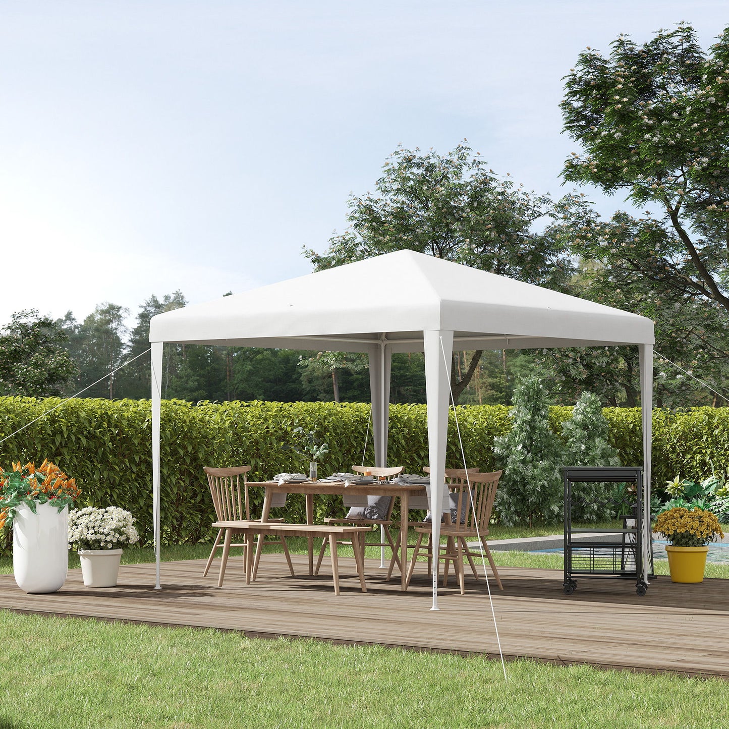 9' x 9' Portable Canopy Party Tent Gazebo Outdoor Sunshade for Weddings Parties with Dressed Legs, White