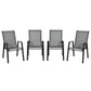 Set of 4 Outdoor Dining Chairs, Heavy Duty Stackable Patio Dining Set with Armrests for Balcony Garden, Dark Grey
