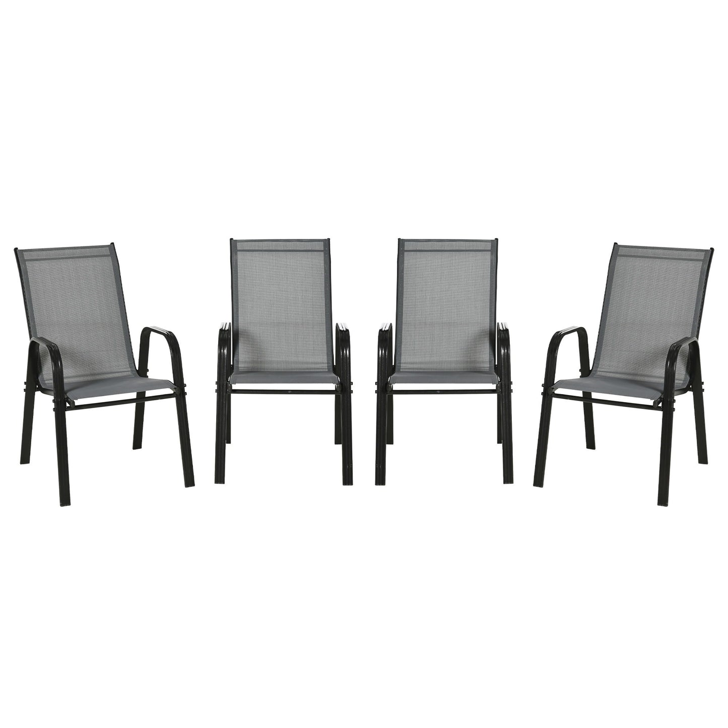 Set of 4 Outdoor Dining Chairs, Heavy Duty Stackable Patio Dining Set with Armrests for Balcony Garden, Dark Grey