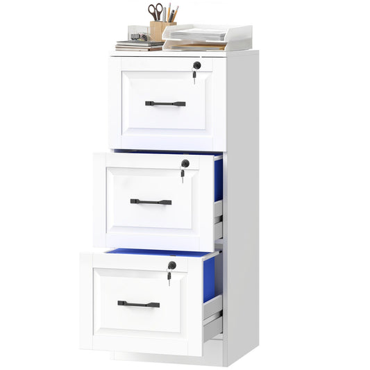 3-Drawer Vertical Filing Cabinet with Lock - White