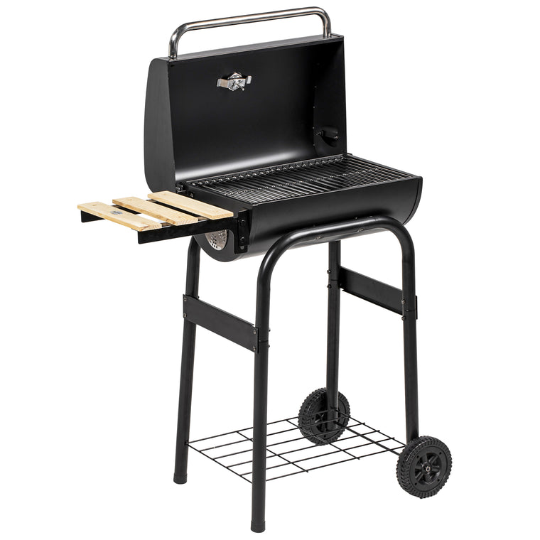 Black Charcoal BBQ Grill with Thermometer & Shelves