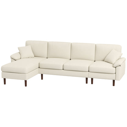 L-Shape Sofa, Modern Sectional Couch with Changeable Chaise Lounge, Pillows and Wooden Legs for Living Room - Cream White