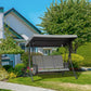 3 Person Porch Swing Outdoor Swing Chair with High Back Design, Side Pouches and Adjustable Canopy, Dark Grey
