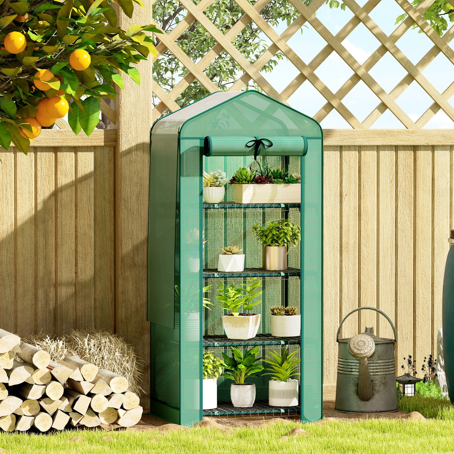 Mini Greenhouse with Screen Roof, Portable Small Greenhouse with Roll-Up Zipper Door - 27.6" x 19.7" x 62.2"